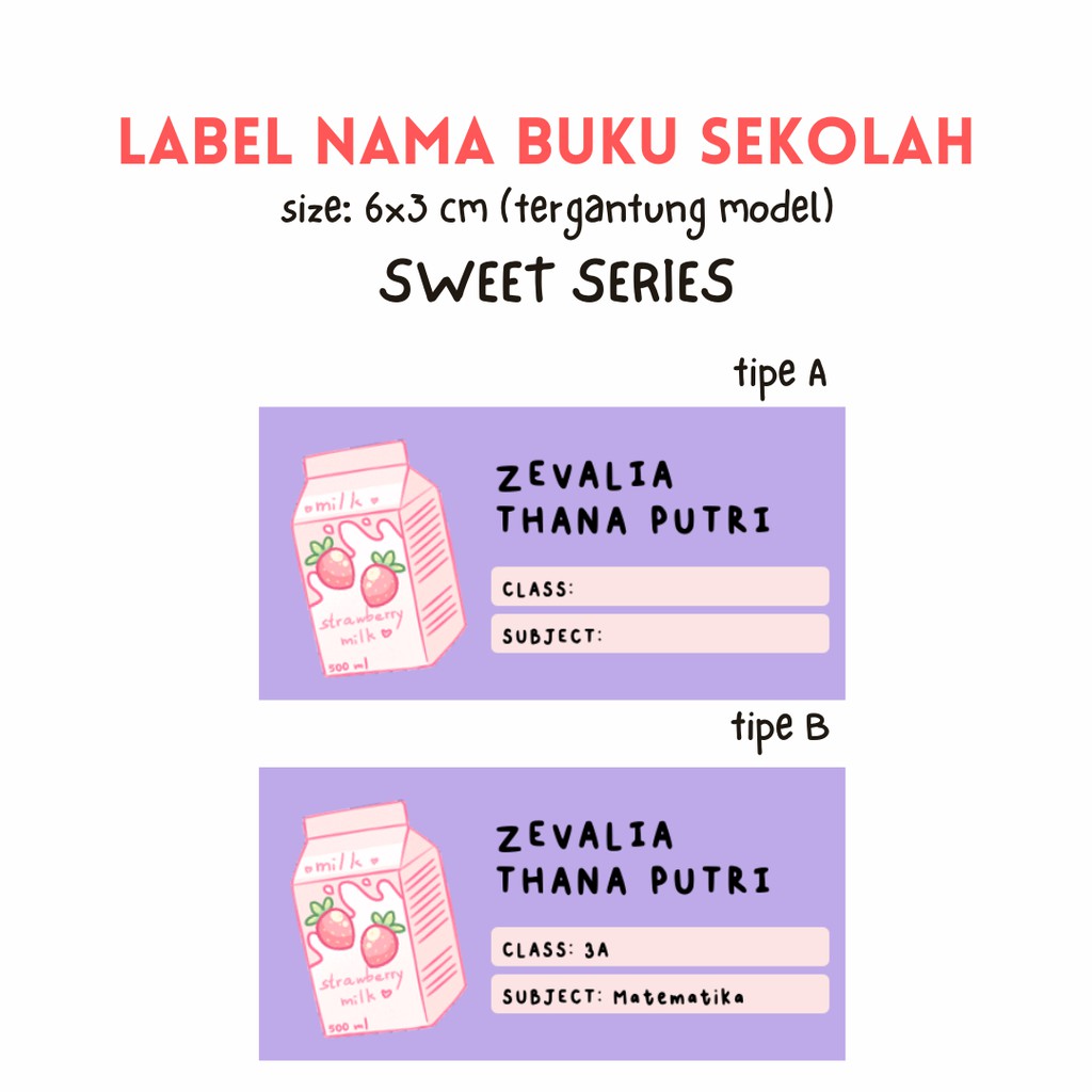 

LABEL NAMA BUKU SEKOLAH - SWEET SERIES [BISA CUSTOM YANG LAIN]