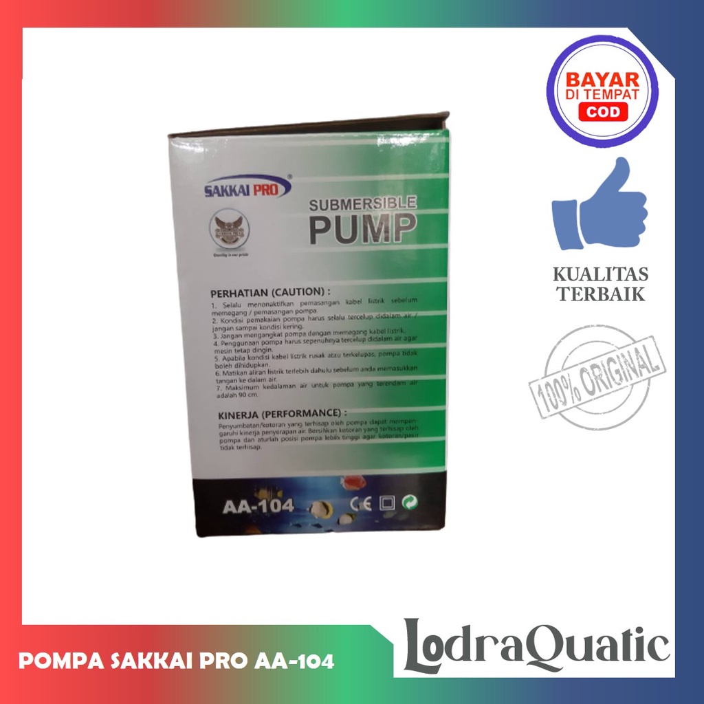 POMPA KOLAM SAKKAI PRO AA 104 POMPA KOLAM IKAN SAKKAI PRO AA 104 NAIK 2,2 METER POMPA 2500 LITER PER JAM POMPA AIR HIDROPONIK POMPA KOLAM KECIL POMPA AQUARIUM BESAR FILTER AQUARIUM FILTER KOLAM IKAN KOI FILTER POMPA AIR LAUT MARINE FILTER IKAN CHANNA