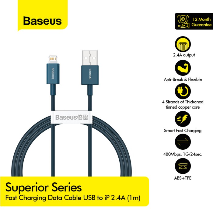 Baseus Superior Kabel Data Fast Charging USB to Iphone 2.4A