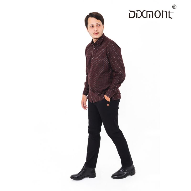 Dixmont Kemeja Pria Basic Formal Motif Lengan Panjang Hem ML00522