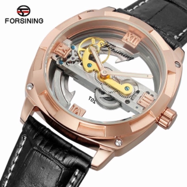 Jam Tangan Automatic Transparan Forsining Original Mewah Rose Gold