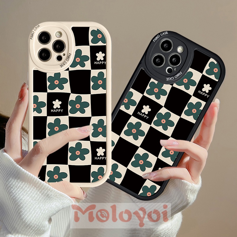 Soft Case Silikon TPU Motif Bunga Kotak-Kotak Untuk IPhone 8Plus XR 7Plus 11 12 13 Pro MAX X XS MAX 7 8 6 6s Plus SE 2020