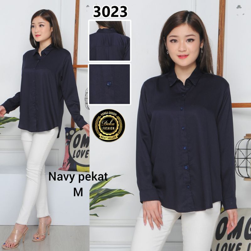 KEMEJA WANITA KATUN RAYON TWILL 30s - 3023-Navy M