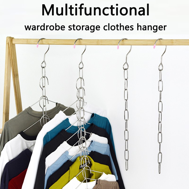 Multifunctional Stainless Steel Storage Hanging Chain Hook / Creative Wardrobe Folding Space-saving Clothes Organizer Hanger / Home Storage Holder