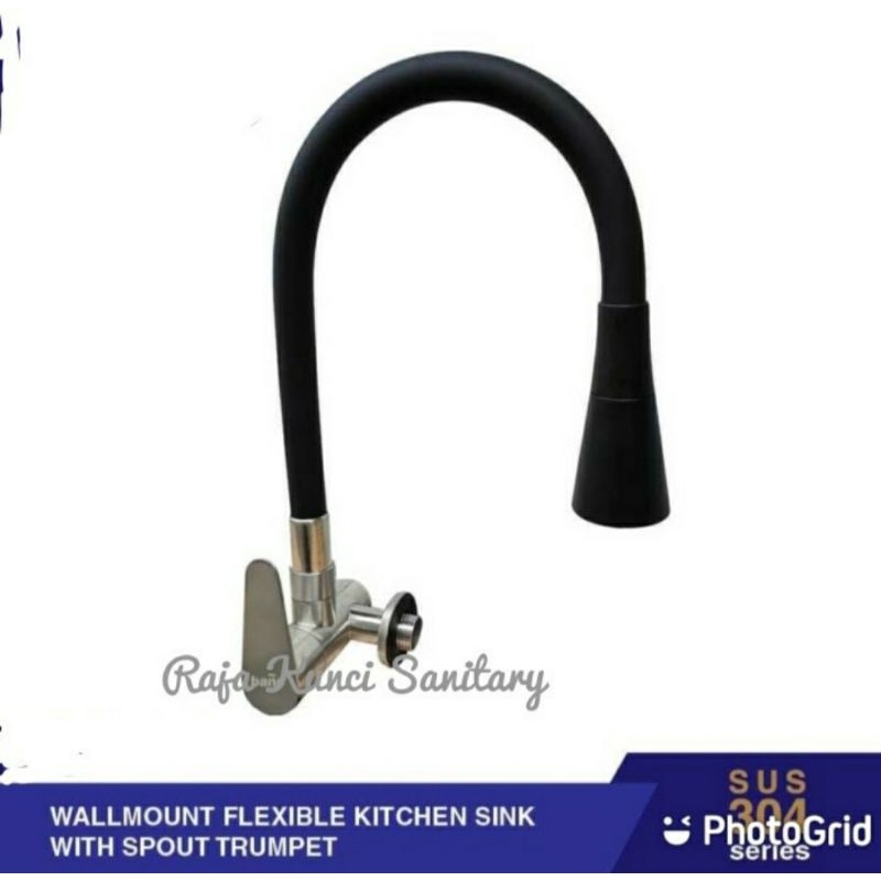 Paket Kitchen Sink 8050 Black+Kran Tembok/Dinding+Tempat Sabun Hitam/Black