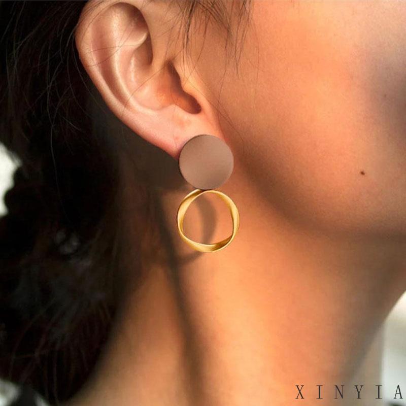 Anting Bentuk Bulat Geometris Gaya Retro Untuk Wanita