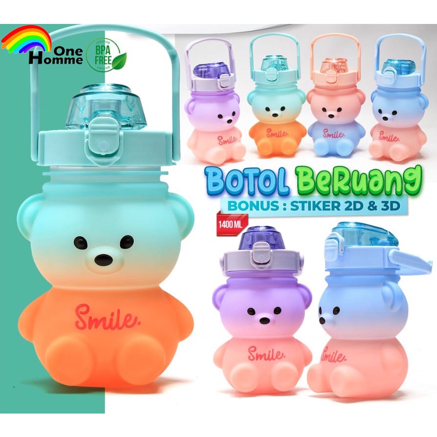 BOTOL MINUM BERUANG / BOTOL MINUM BONEKA VIRAL MURAH WARNA 1.1 LITER  2D & 3D STICKER