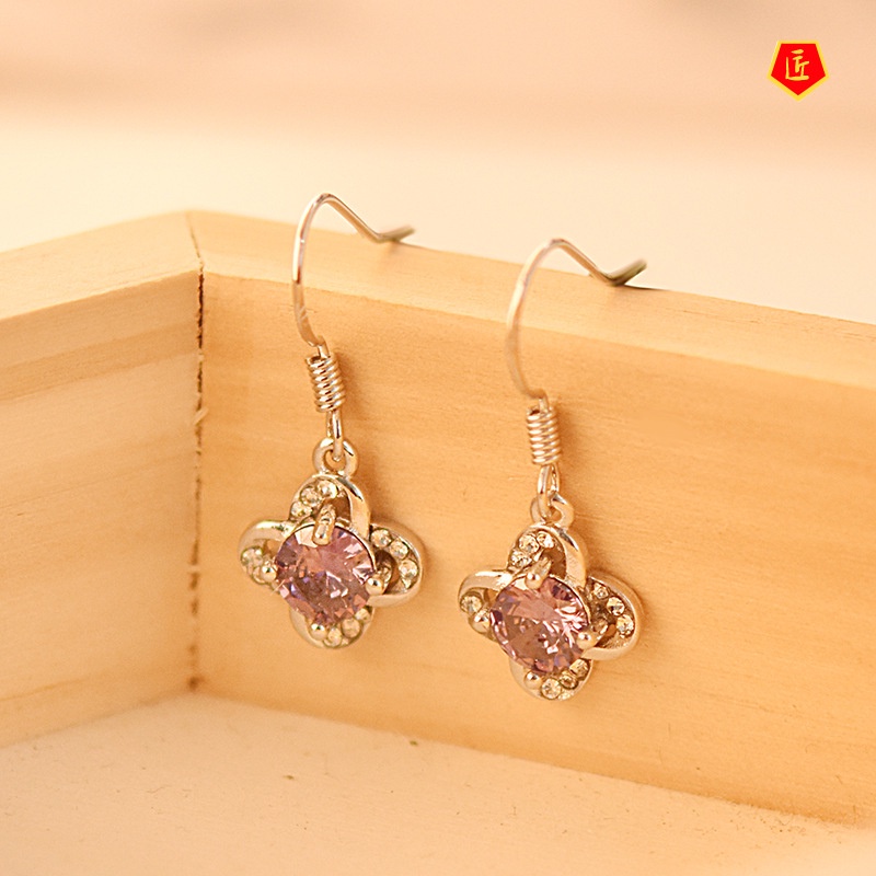 [Ready Stock]Elegant Personality Clover Purple Diamond Earrings for Women