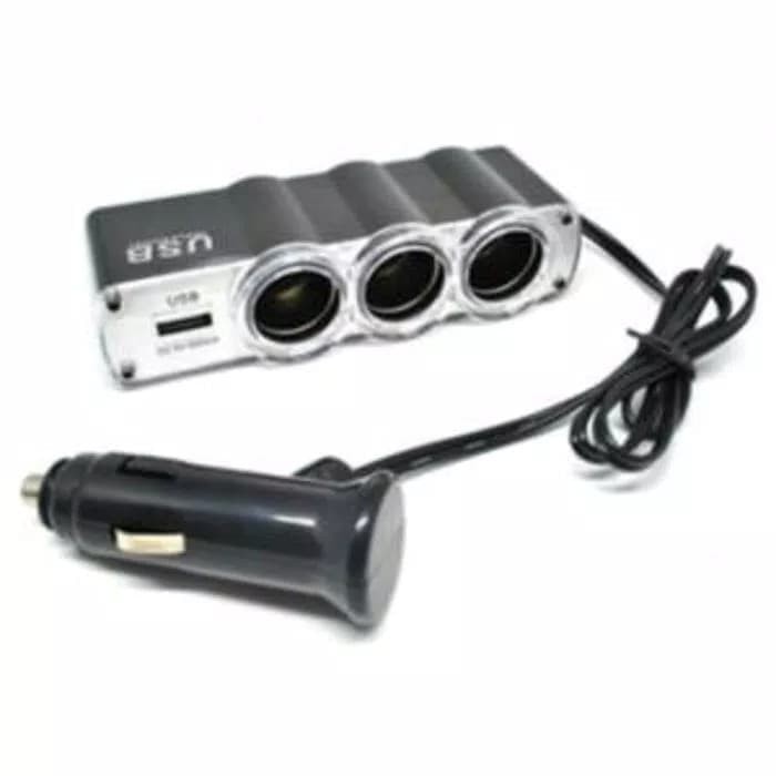 CAR TRIPLE SOCKET CIGARETTE LIGHTER - USB CHARGER SERVER MOBIL 3lubang