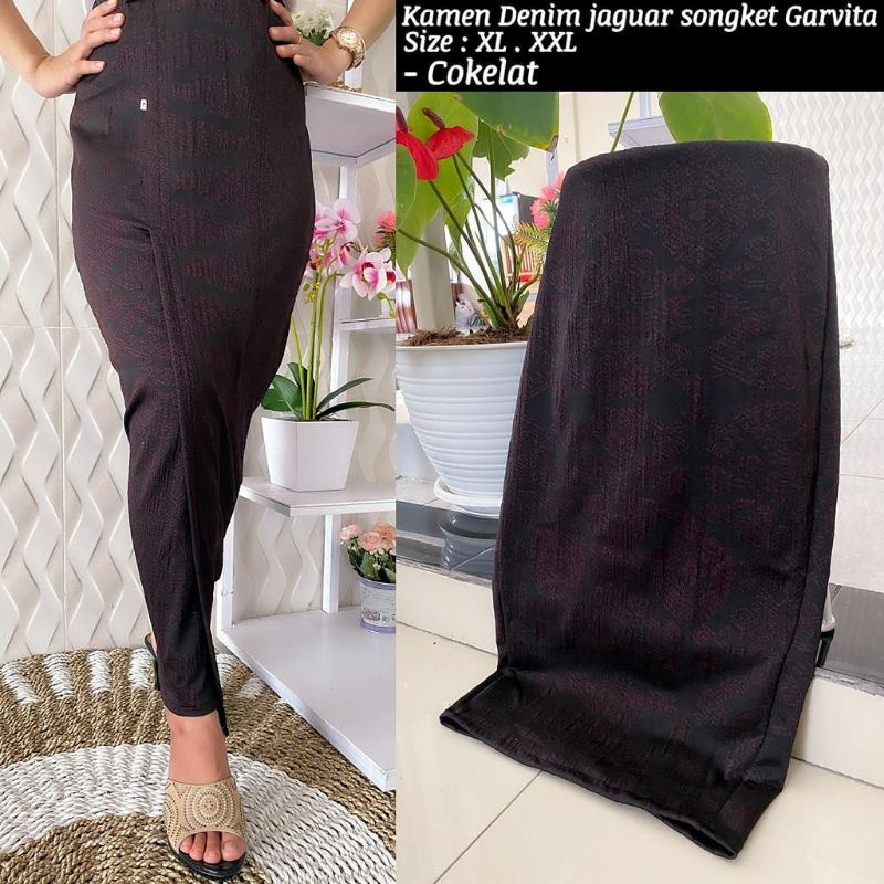 kamen denim jaguar motif songket