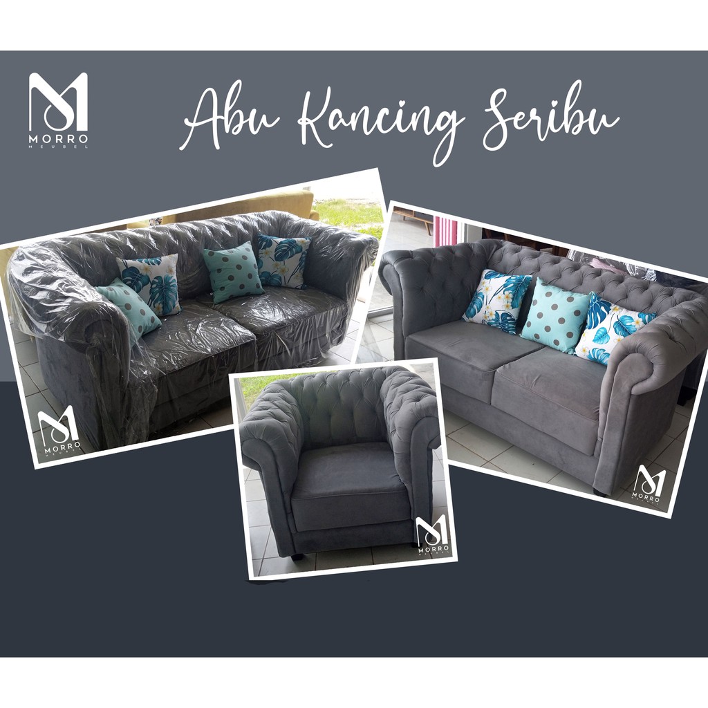 Sofa Minimalis Mewah Abu Kancing Seribu 1000 Ruang Tamu