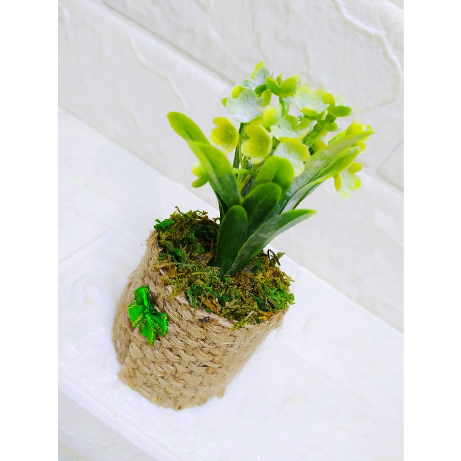 Pajangan Bunga Sawi Pot Burlap - Tanaman Imitasi Dekorasi Cantik