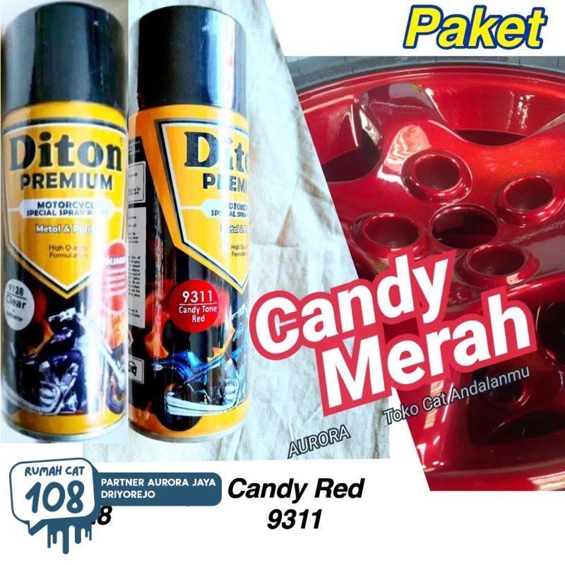 

Rumah Cat - PAKET Diton Premium Candy Tone Red 9311 Merah Candytone + Clear Gloss 9128 Cat Pilok Pilox Pylox Semprot Mengkilap | Rumah Cat Mobil dan Motol