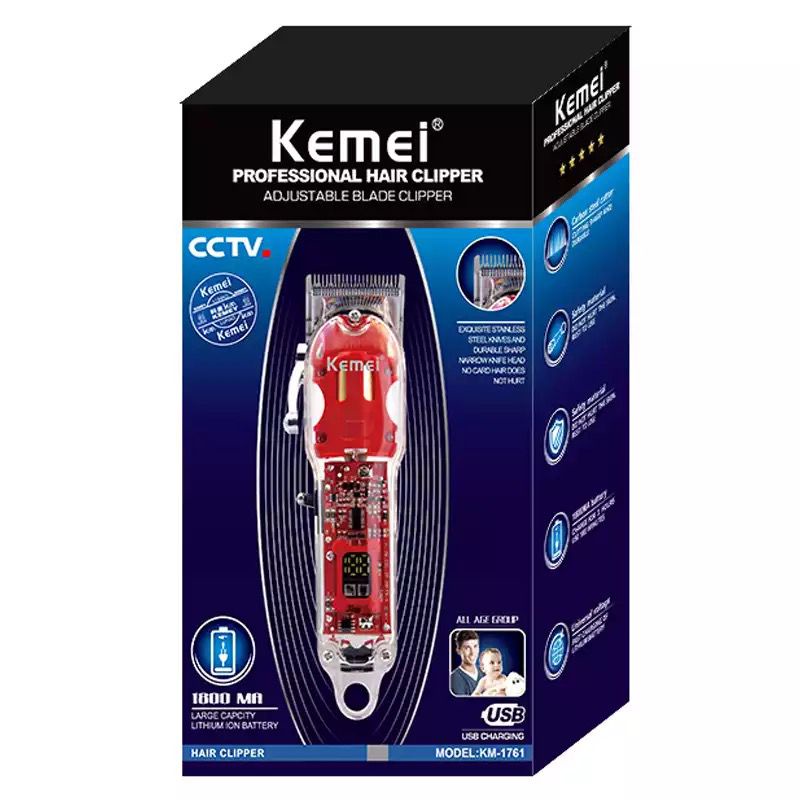 Alat Cukur Rambut Kemei KM 1761 Hair Clipper Electric Professional Transparant LCD Display Cukuran KM-1761