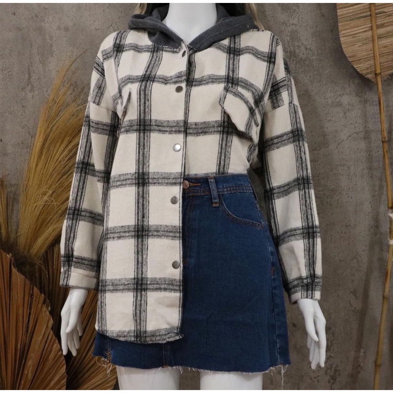 Laura Jaket Hoodie // Atasan Jaket Jacket Kemeja Flanel Kupluk Wanita Import
