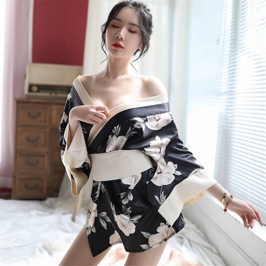 Yesy Set Lingerie Seksi + G String Model Kimono Sabuk Besar Premium Satin Jepang GEISHA
