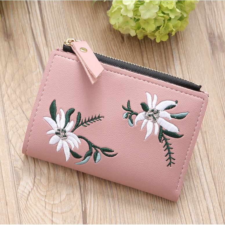 DOMPET WANITA KULIT JEUX WA017P3 KOREA ABG PINK FASHION BATAM WALLET MOTIF BUNGA BORDIR IMPORT MURAH