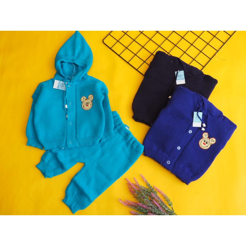 setelan jacket rajut bayi polos 0-6 bulan