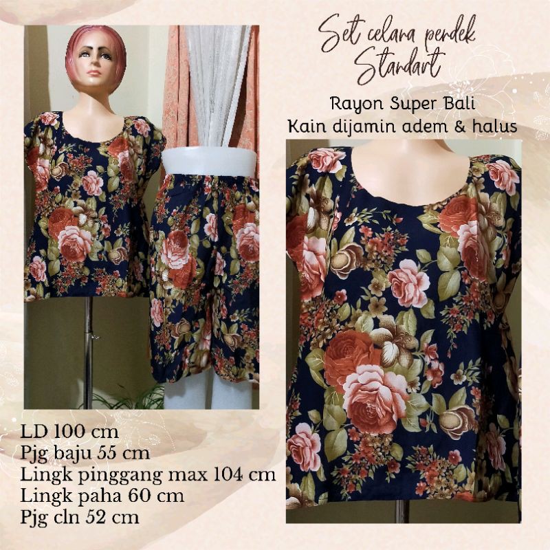 Babydol setelan motif Bali celana pendek Rayon Super