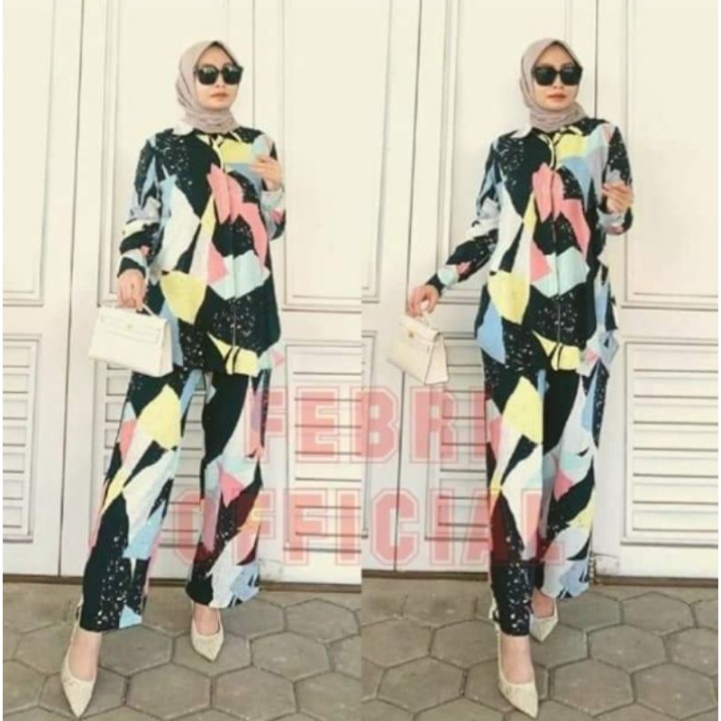 ONE SET RAYON ABSTRAK MULTIWARNA// SETCEL RAYON PAJAMAS