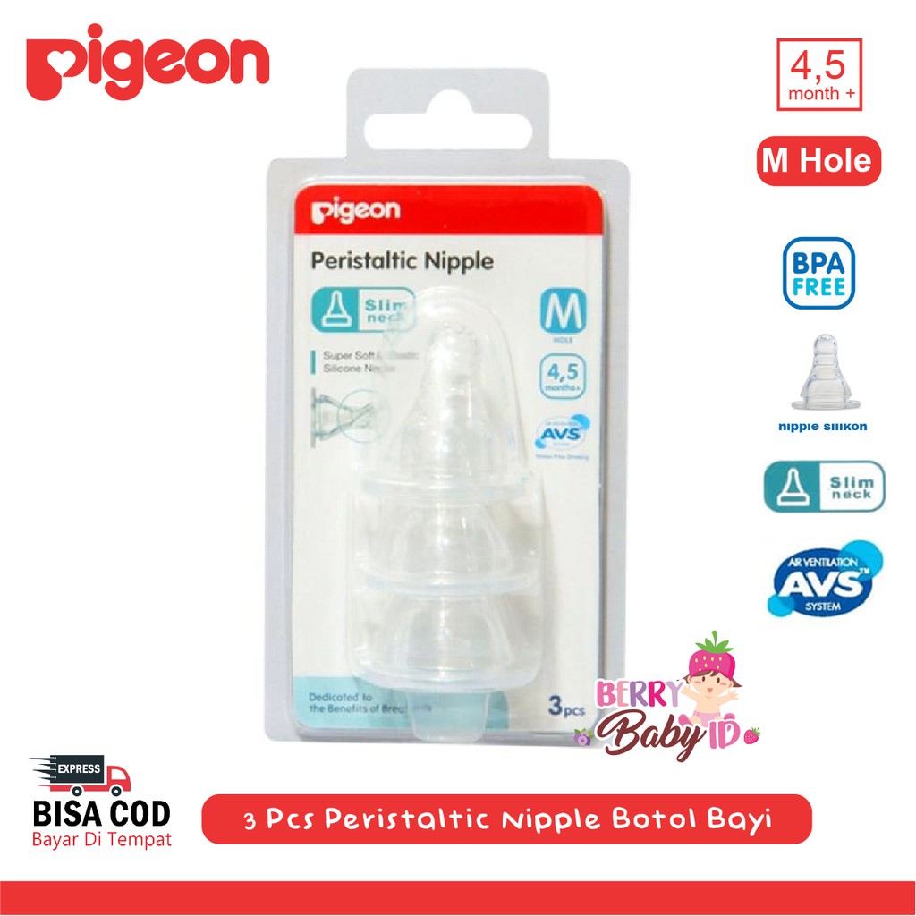 Pigeon 3 pcs Peristaltic Nipple Slim Neck Blister Dot Botol Susu Bayi Berry Mart