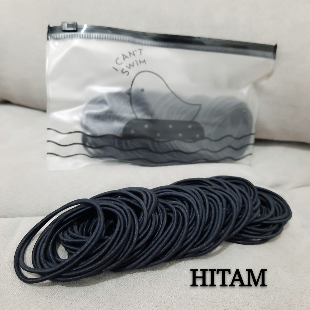 ISI 100PCS - KARET GELANG KOREA IMPORT - WARNA WARNI - HIGH QUALITY - PREMIUM-HITAM