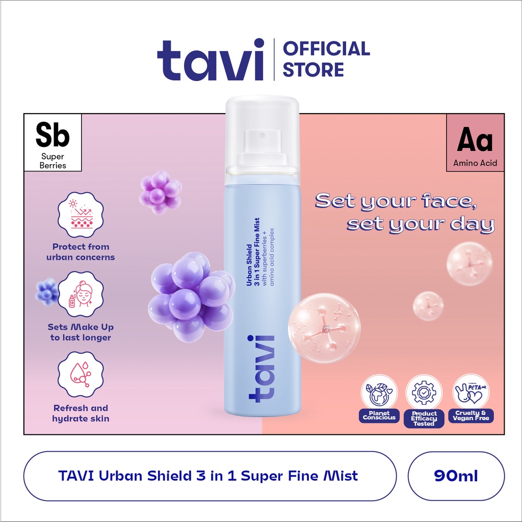 TAVI Urban Shield 3 in 1 Super Fine Mist 90 ml - Face Mist Melindungi dan Menghidrasi Kulit