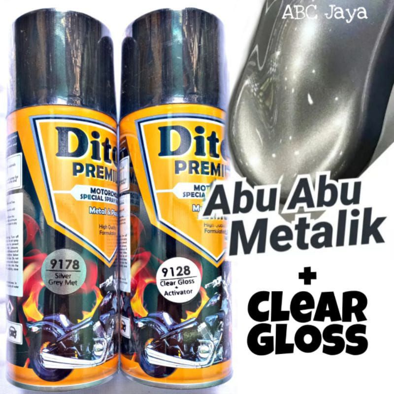 Paket Pylok Pylox Diton Premium 400ml Silver Grey Met 9178 + Clear 9128 , Silfer Abu-abu Metalik Met