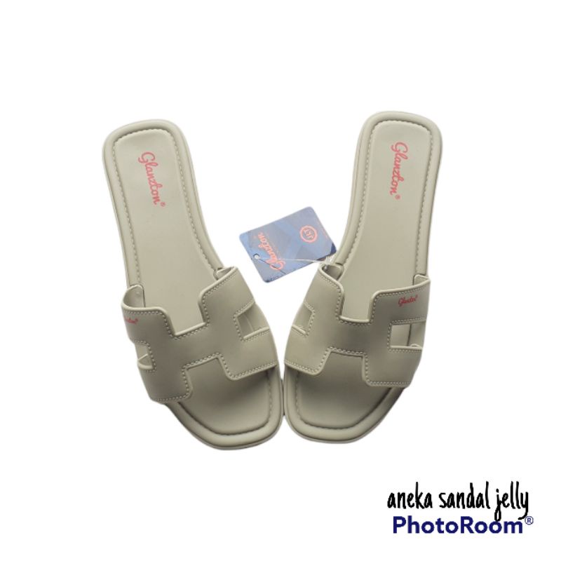 Sandal Herm flat teplek wanita jelly Karet !!! Glanzton L1838-Hijau