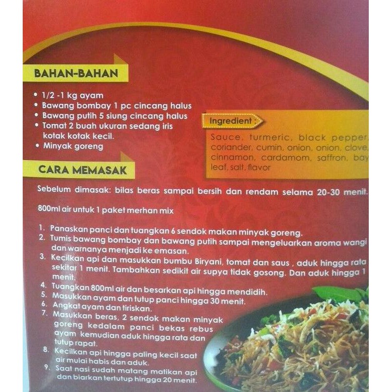 

BERAS- BERAS BASMATI PREMIUM PLUS BUMBU BRIYANI SIAP SAJI -UNGGULAN.