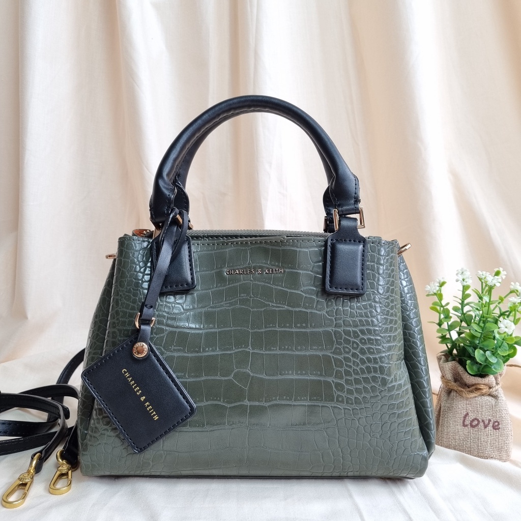 TAS CK CROCO STRUCTURED HAND BAG DOOUBLESIDE