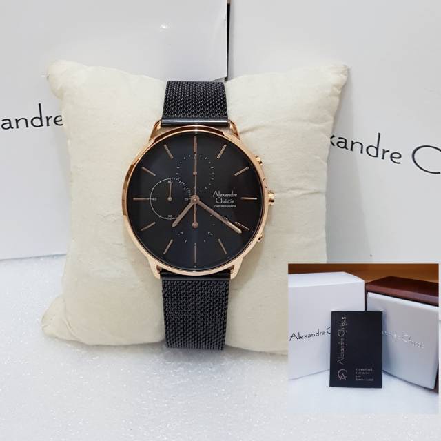 ALEXANDRE CHRISTIE AC 6555 BLACK ROSEGOLD JAM TANGAN PRIA ORIGINAL