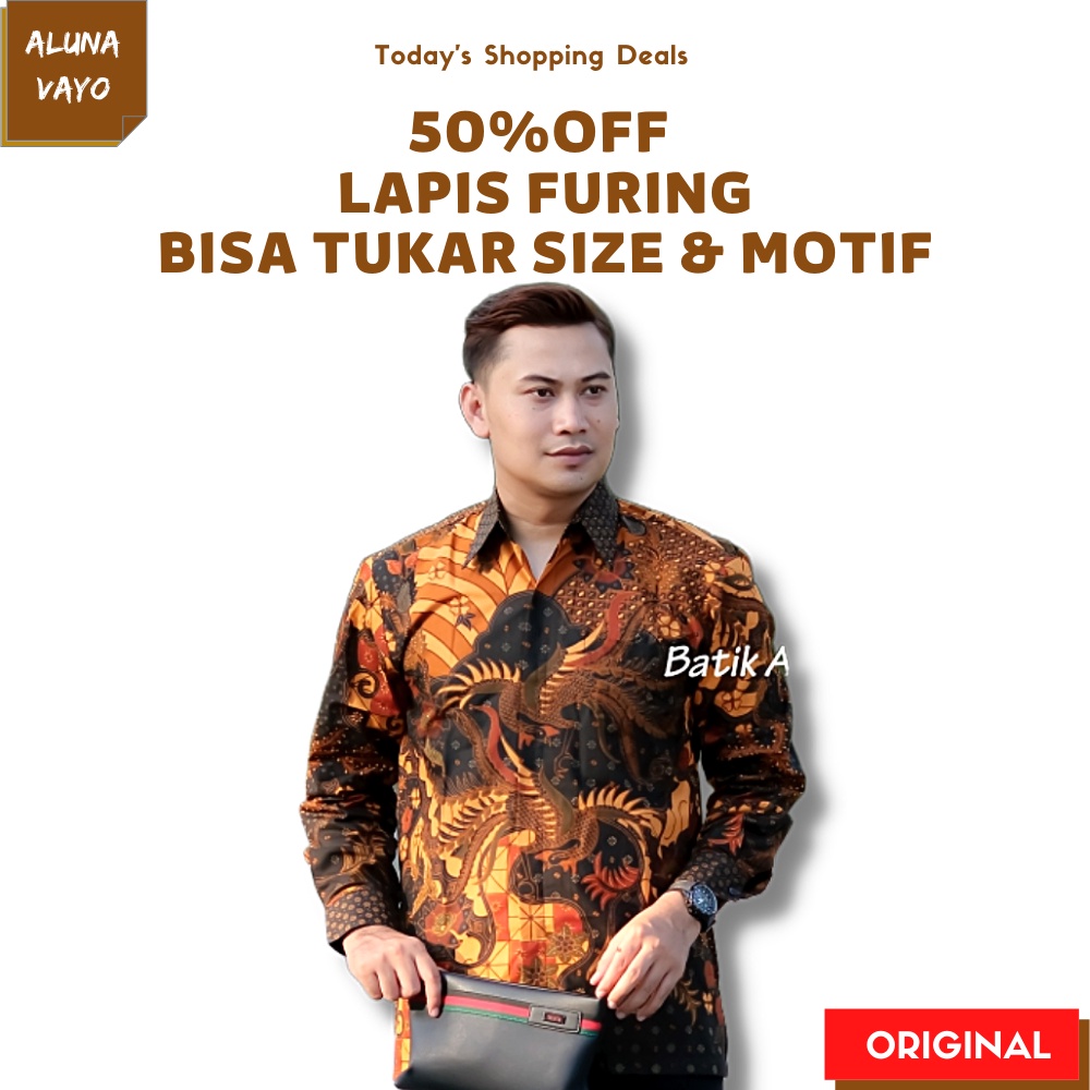 Baju Kemeja Kameja Atasan Hem Pakaian Batik Pria Lengan Panjang Hitam Putih Ayah Dan Anak Kuning Lil