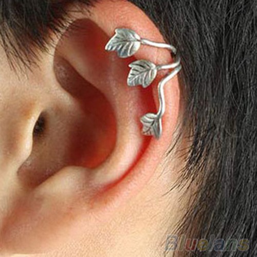 1 Pc Anting-anting Cincin Jepit Telinga Ear Cuff Desain Klasik Bentuk Daun Bahan Logam