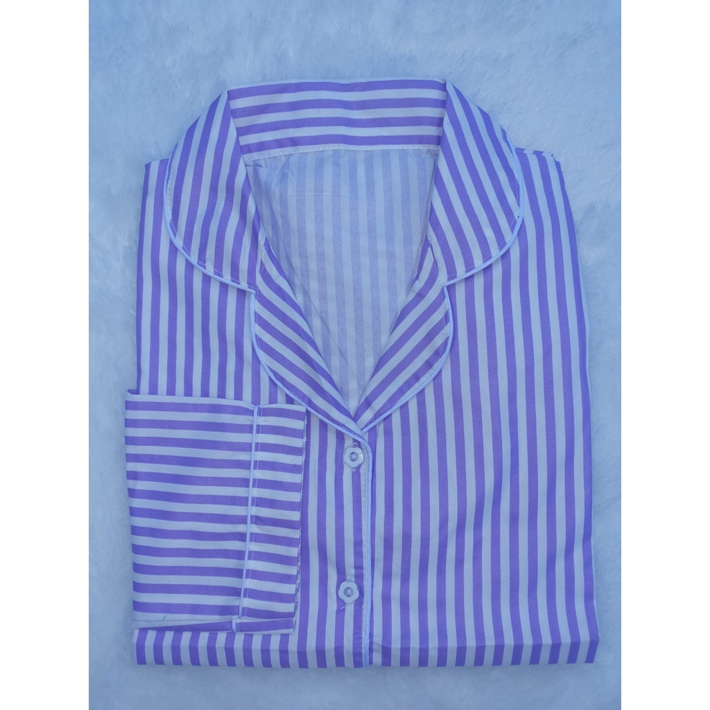 BJ-Piyama PP Wanita Dewasa Salur - Baju Tidur Lengan Panjang-Salur Lilac