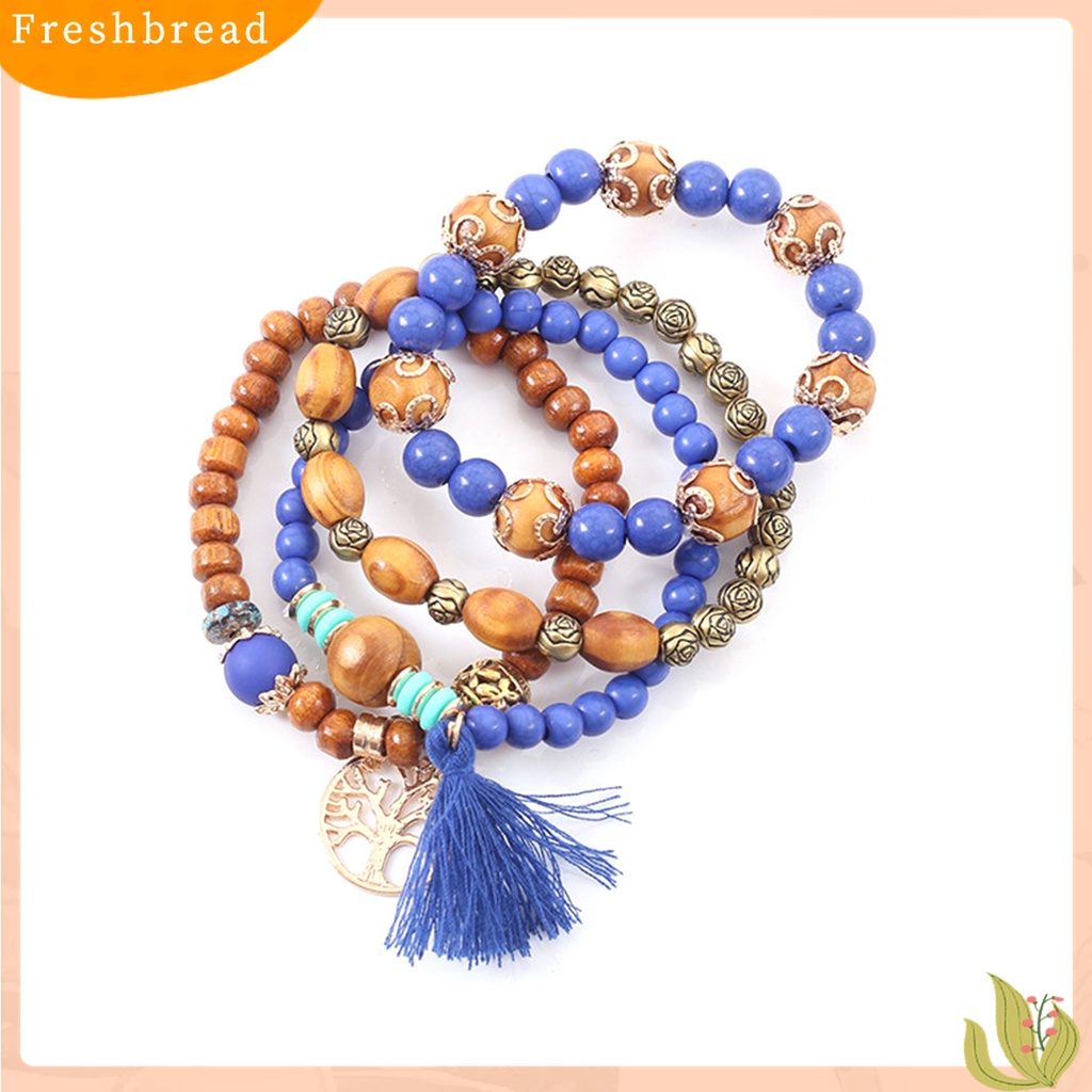 [TERLARIS]4Pcs Unisex Fashion Wooden Beads Tassel Strand Bangle Bracelet Jewelry Gift