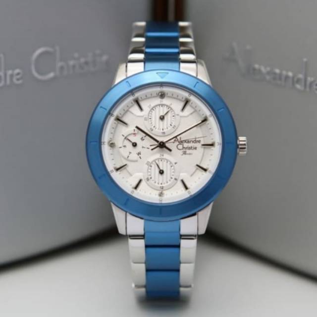 Jam Tangan Alexandre Christie 2823 Wanita Silver Blue Original