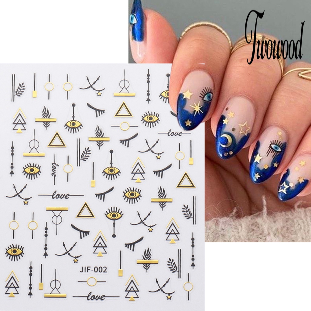 Twowood Stiker Kuku Motif Hati / Bintang / Bulan Untuk Dekorasi Nail Art / Manicure