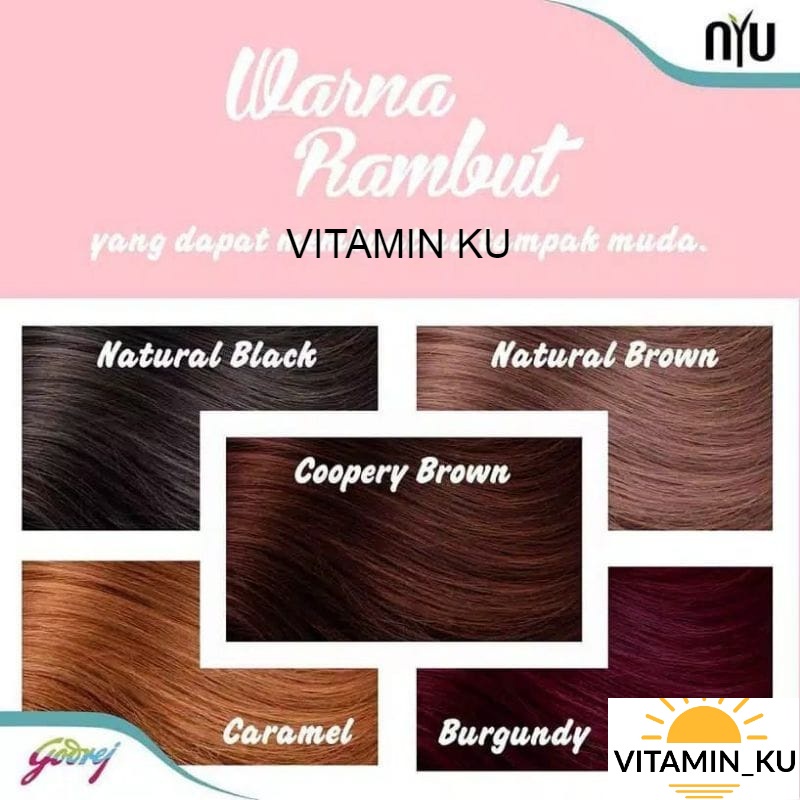 NYU CREME HAIR COLOUR Pewarna Rambut/ Cat Rambut Natural (TANPA AMONIA) Black Brown Blue Bleaching Red Color VITAMINKU