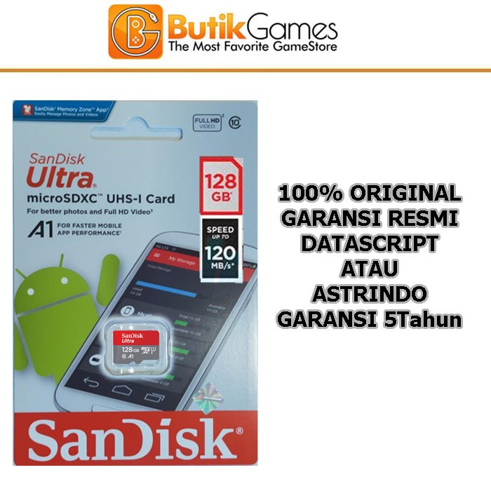 Sandisk 128GB 100mbps Micro SD Original Garansi Resmi