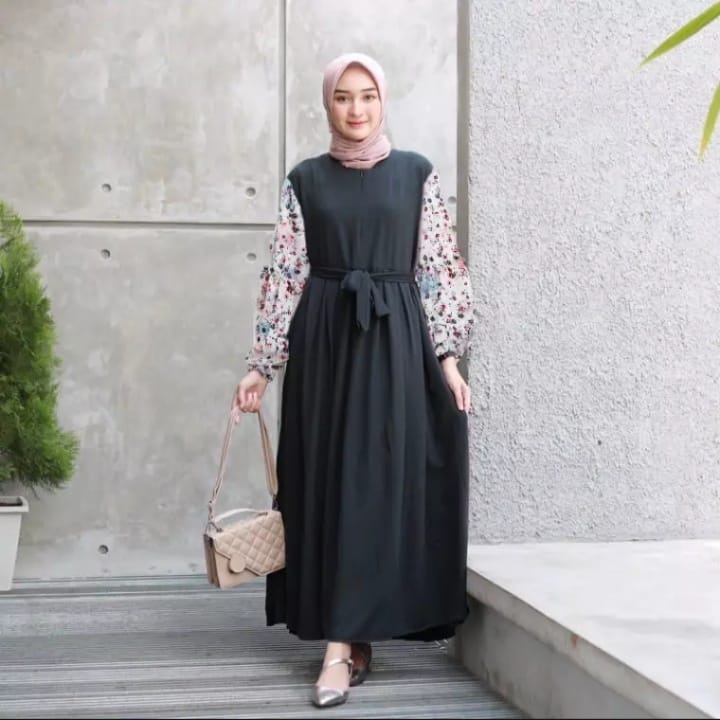 Rasel maxi dres Gamis Fashion Muslim terbaru SIZE M LMZ Officia Store-hitam