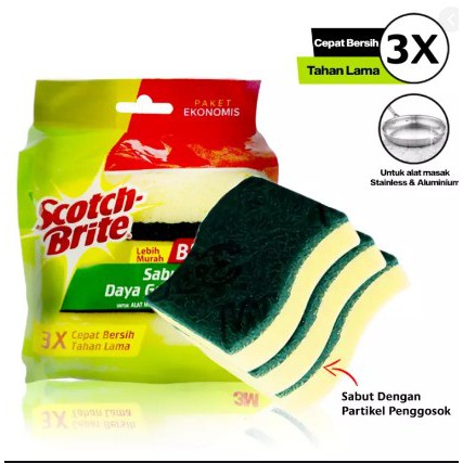 3M Scotch brite ID-30P3 Sabut spons hijau 3x4&quot; isi 3 pads