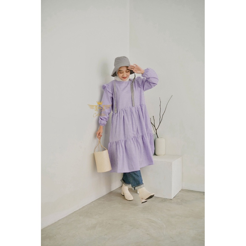Kaleaoutfit - Hameza Blouse - Lula Tunik - Tasan Wanita Warna Lilac Murah - Baju Motif Kotak Afit To