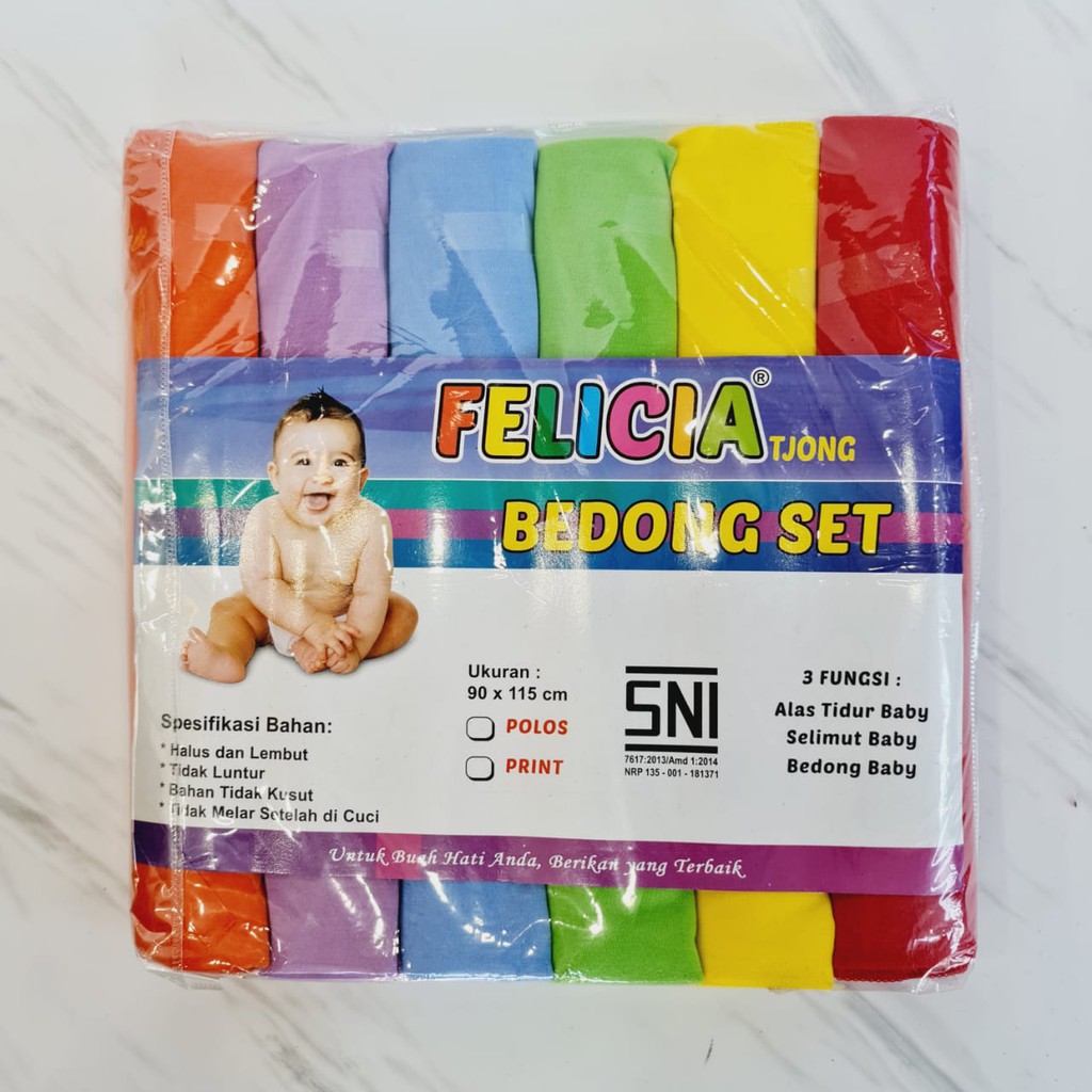 Felicia Rainbow Bedong Bayi Set isi 6 Motif Warna RANDOM ukuran 90 x 115cm