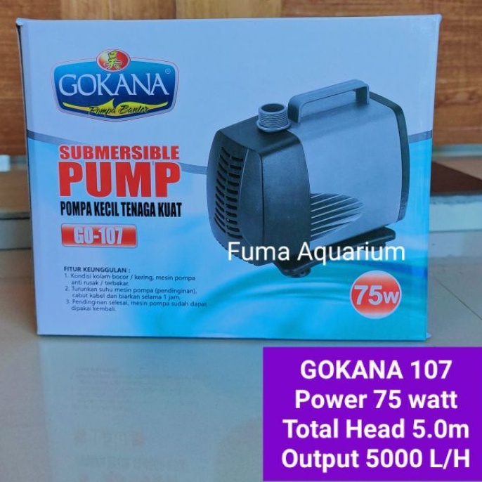 GOKANA 107 GO-107 Naik 5 Meter Mesin Pompa Celup Aquarium Filter Kolam Koi Waterfall Hidroponik Power Head Submersible Pump