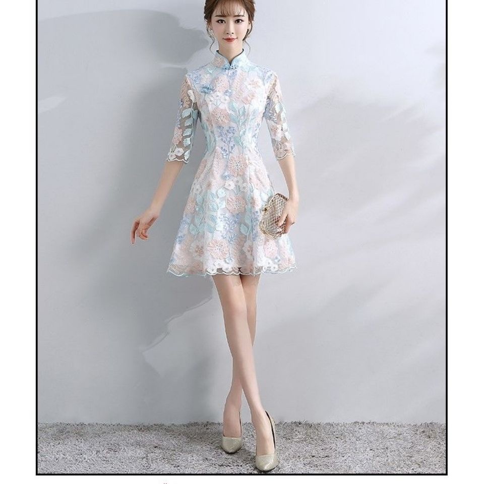 Girl's cheongsam dress 2021 spring new style short style daily fashion improved young style Chinese