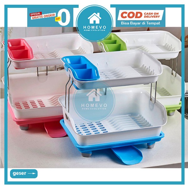 Tempat Piring Basah Rak Pengering Piring Plastik Rak Dapur Serbaguna - Biru