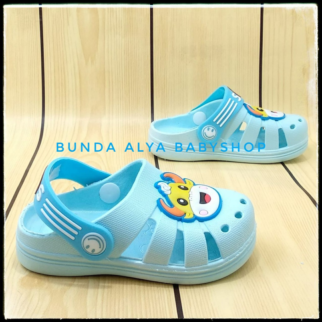 Sendal Anak Laki Import Usia 6 Bulanan Elastis BIRU MUDA - Sandal Anak Cowok Motif COW Karet Anti Licin