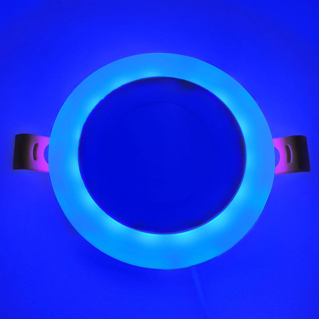 RC SNI Lampu Led Panel BULAT INBOW 2 Warna 3w Tengah Putih + 3w Lis Biru (DL 10cm / DD 6,5cm)