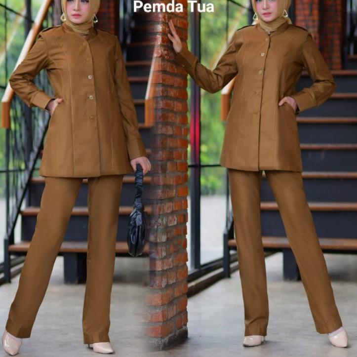 SALEE!!!!.. Baju Dinas Wanita Set Celana Warna Pemda Tua Blazer Kerja Set Celana Seragam Pemda Serag